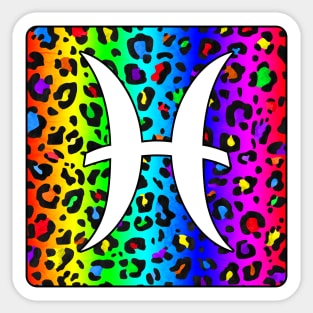 Pisces Zodiac Horoscope Rainbow Leopard Print Square Monogram Sticker